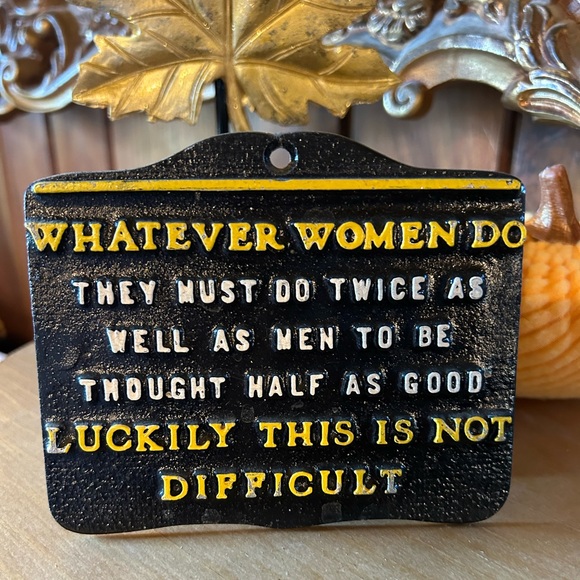 Vintage cast metal trivet, farmhouse, kitsch, Whatever Women do, Thanksgiving - Picture 1 of 5